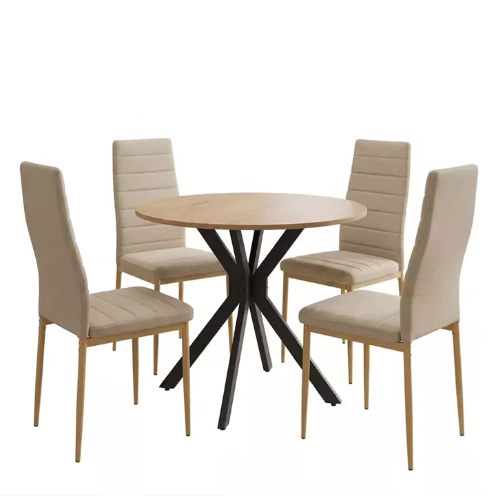 Parker dining set with beige Chairs and Xuson table in natural finish Ø80x75cm 5-piece Set