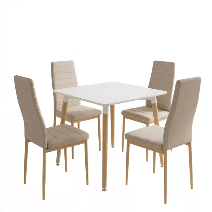 Dining Set with Chairs Parker beige and Natali Table White 80x80x76cm Set of 5pcs