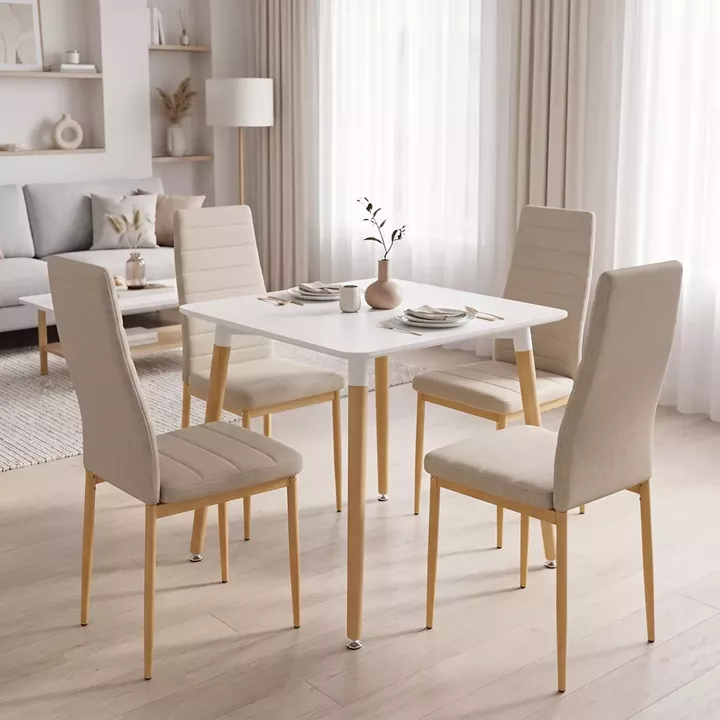 Dining Set with Chairs Parker beige and Natali Table White 80x80x76cm Set of 5pcs