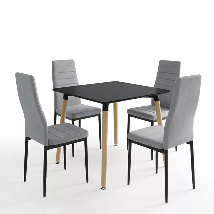 Dining Set with Chairs Parker grey Natali Table black 80x80x76cm Set of 5pcs