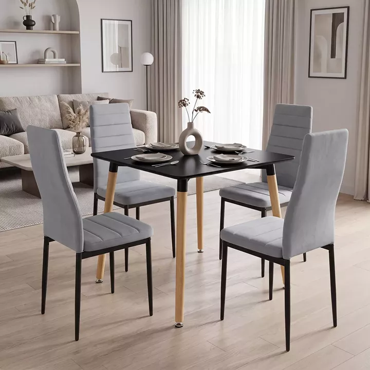 Dining Set with Chairs Parker grey Natali Table black 80x80x76cm Set of 5pcs