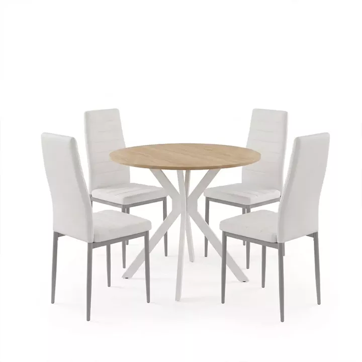 Dining set with Parker white Chairs and Xuson white table Ø80x75cm 5piece Set