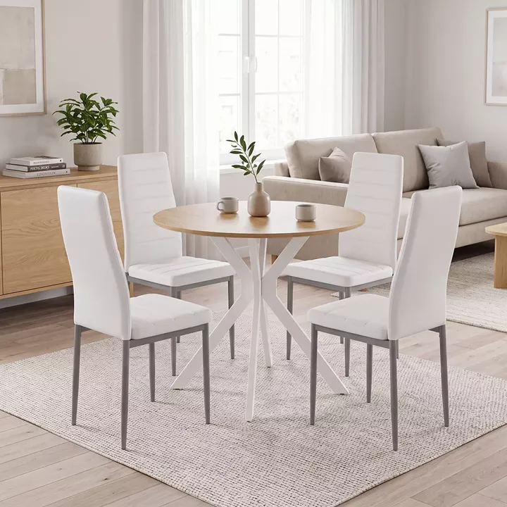 Dining set with Parker white Chairs and Xuson white table Ø80x75cm 5piece Set