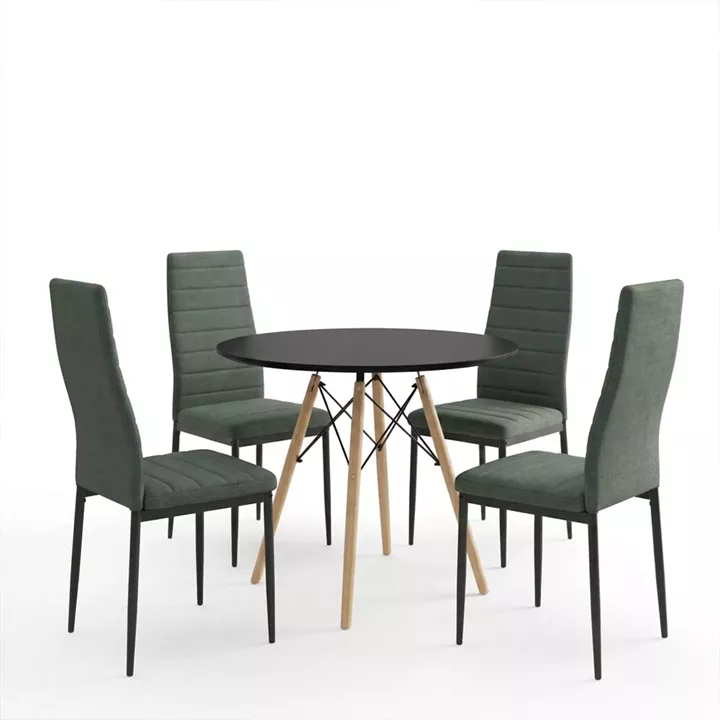Dining Set with Parker Chairs anthracite and Julita Table Black Ø80x73cm Set of 5Pieces