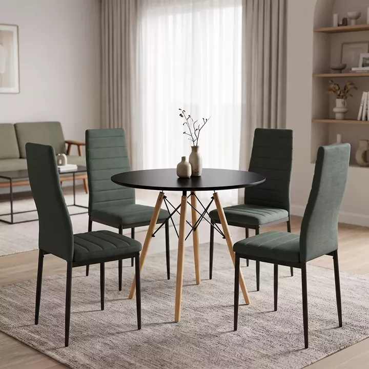 Dining Set with Parker Chairs anthracite and Julita Table Black Ø80x73cm Set of 5Pieces