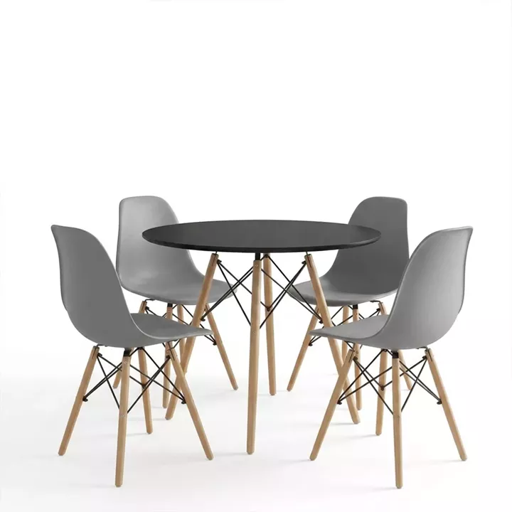 Dining Set with Julita Chairs grey and Julita Table Black Ø80x73cm Set of 5Pieces