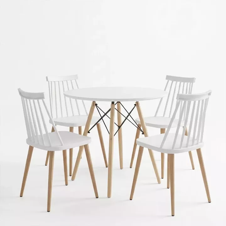 Dining Set with Aurora White Chairs and Julita White Table Ø80x73cm Set of 5pcs