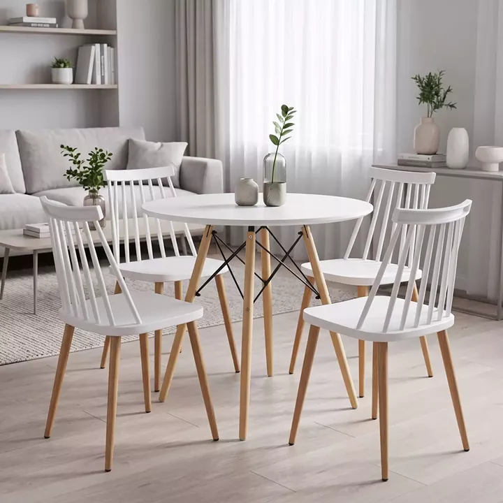 Dining Set with Aurora White Chairs and Julita White Table Ø80x73cm Set of 5pcs