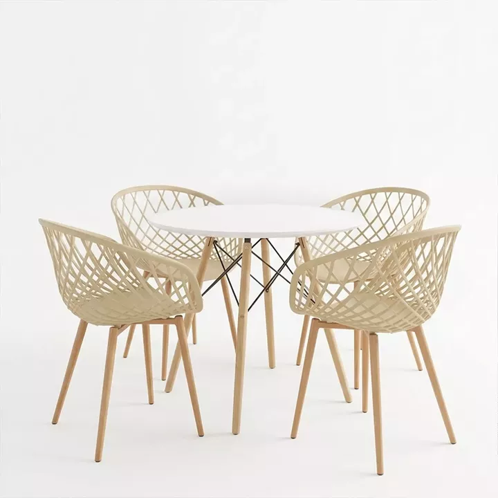 Dining Set with Ezra cappuccino Armchairs and Julita White Table Ø80x73cm Set of 5pcs
