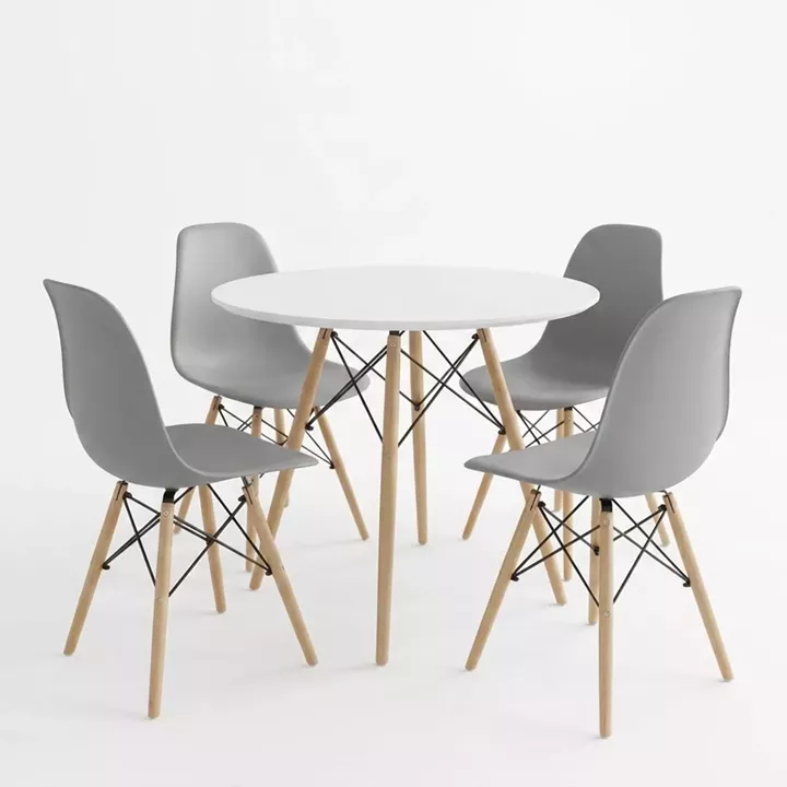 Dining Set with Julita Grey Chairs and Julita White Table Ø80x73cm Set of 5pcs