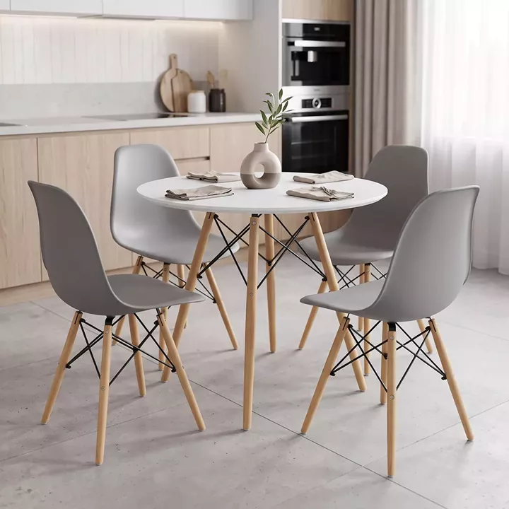 Dining Set with Julita Grey Chairs and Julita White Table Ø80x73cm Set of 5pcs
