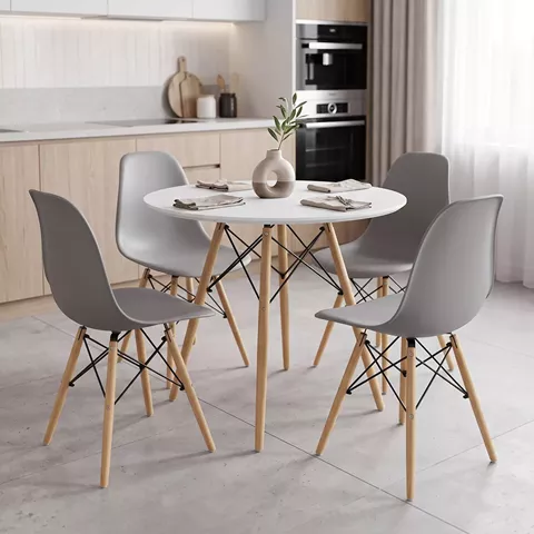 Dining Set with Julita Grey Chairs and Julita White Table Ø80x73cm Set of 5pcs