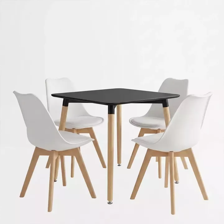 Dining Set with Chairs Gaston white Natali Table black 80x80x76cm Set of 5pcs