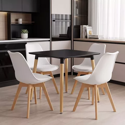 Dining Set with Chairs Gaston white Natali Table black 80x80x76cm Set of 5pcs