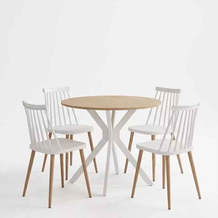 Dining set with Aurora white Chairs and Xuson white table Ø80x75cm 5piece Set