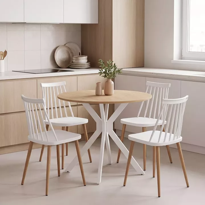 Dining set with Aurora white Chairs and Xuson white table Ø80x75cm 5piece Set