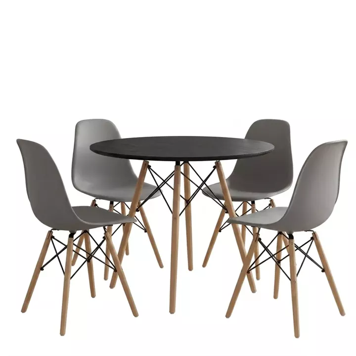 Dining Set with Julita Chairs grey & Julita black Table Ø80x73cm 5Pieces