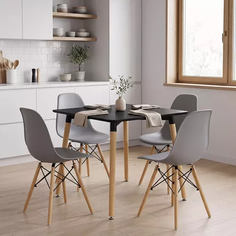 Dining Set with Chairs Julita grey Natali Table black 80x80x76cm Set of 5pcs
