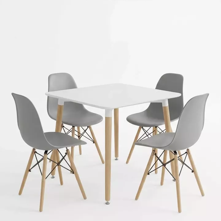 Dining Set with Chairs Julita grey and Natali Table White 80x80x76cm Set of 5pcs