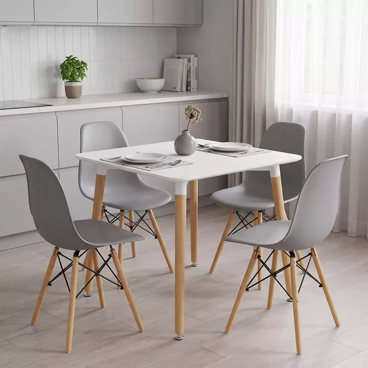Dining Set with Chairs Julita grey and Natali Table White 80x80x76cm Set of 5pcs