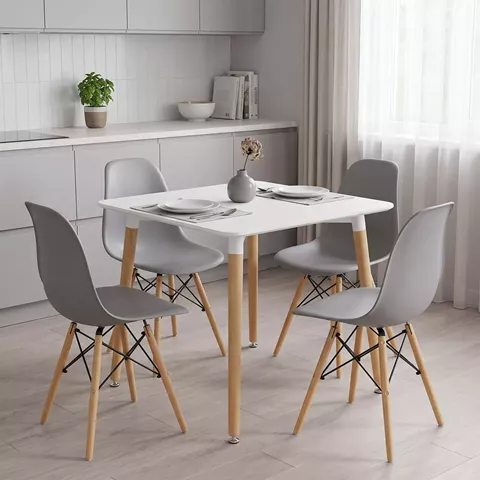 Dining Set with Chairs Julita grey and Natali Table White 80x80x76cm Set of 5pcs