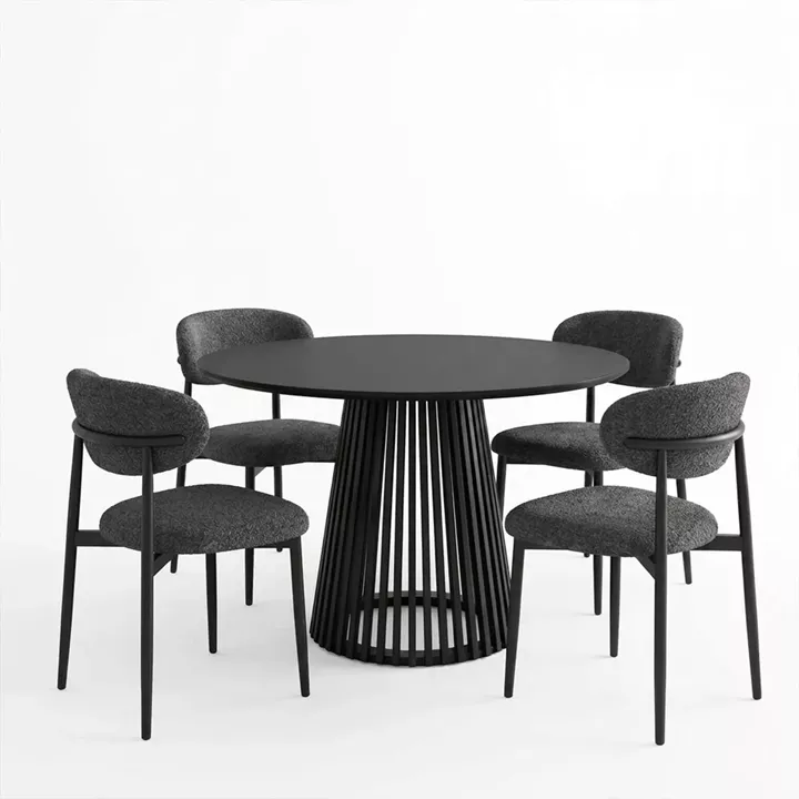 Dining Room with Folegio Anthracite Chairs and Domonic Black Table D100x75cm Set of 5pcs