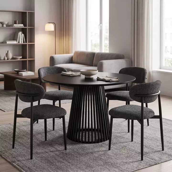 Dining Room with Folegio Anthracite Chairs and Domonic Black Table D100x75cm Set of 5pcs