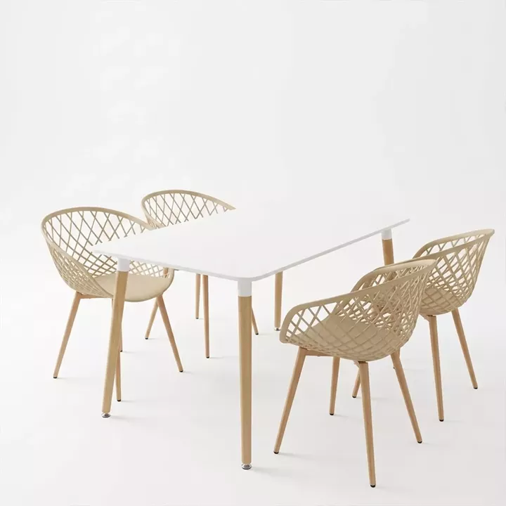 Dining Set with Armchairs Ezra cappuccino Natali Table white 80x80x76cm Set of 5pcs