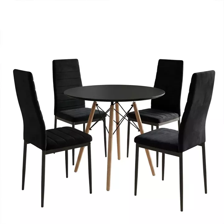 Dining Set with Parker Chairs black and Julita Table Black Ø80x73cm Set of 5Pieces