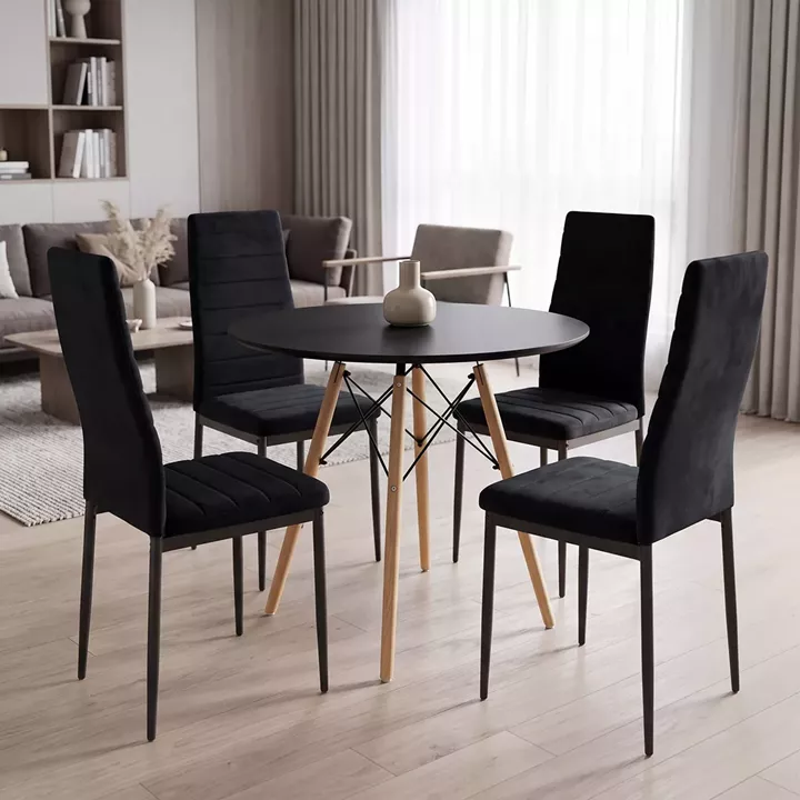 Dining Set with Parker Chairs black and Julita Table Black Ø80x73cm Set of 5Pieces
