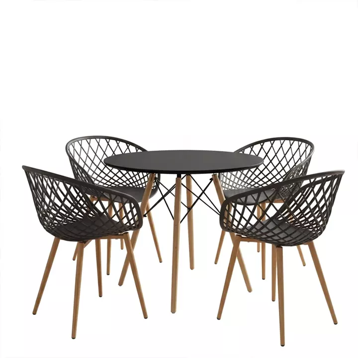 Dining Set with Ezra Armchairs anthracite and Julita Table Black Ø80x73cm Set of 5Pieces