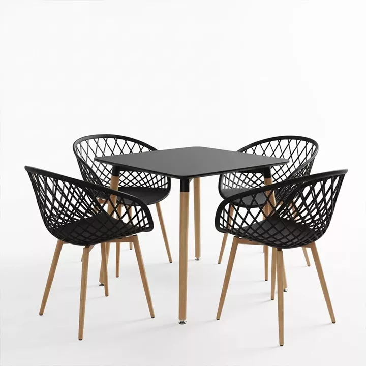 Dining Set with Armchairs Ezra black Natali Table black 80x80x76cm Set of 5pcs