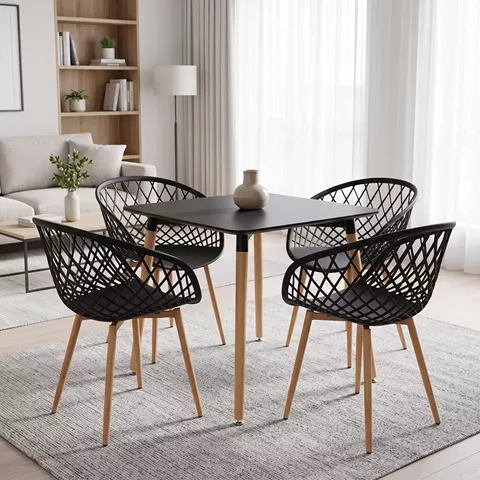 Dining Set with Armchairs Ezra black Natali Table black 80x80x76cm Set of 5pcs
