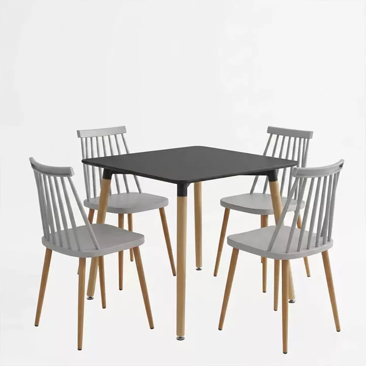 Dining Set with Chairs Aurora white Natali Table black 80x80x76cm Set of 5pcs