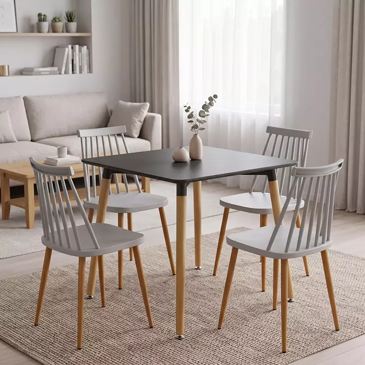 Dining Set with Chairs Aurora white Natali Table black 80x80x76cm Set of 5pcs