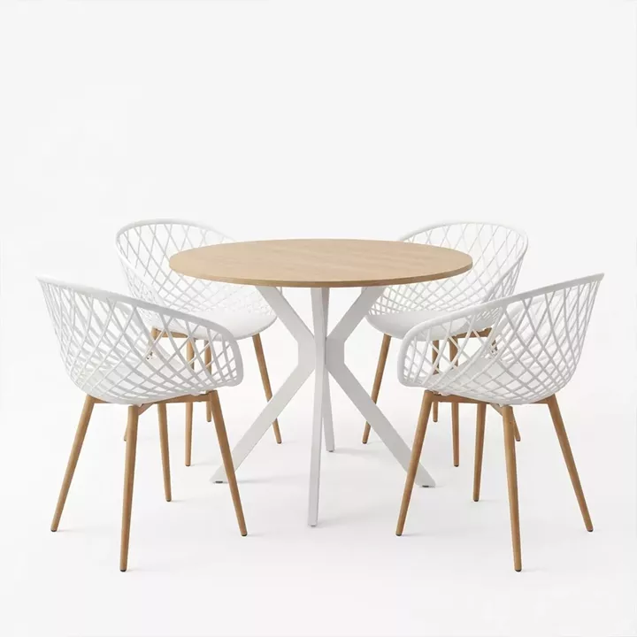 Dining set with Ezra white Armchairs and Xuson white table Ø80x75cm 5piece Set
