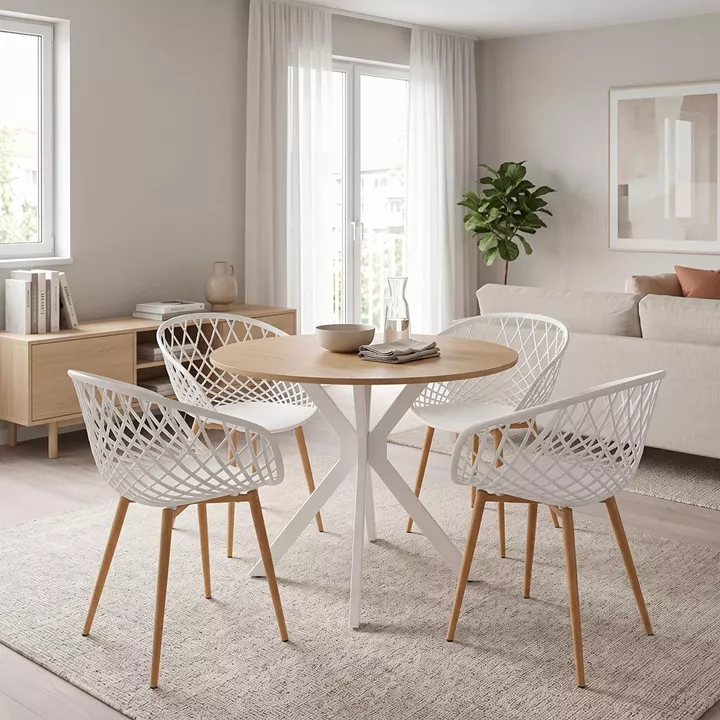 Dining set with Ezra white Armchairs and Xuson white table Ø80x75cm 5piece Set