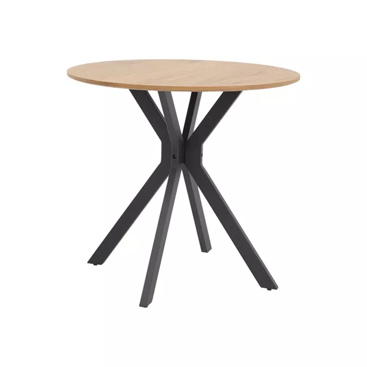 Julita dining set with brown Chairs and Xuson table in natural finish Ø80x75cm 5-piece Set