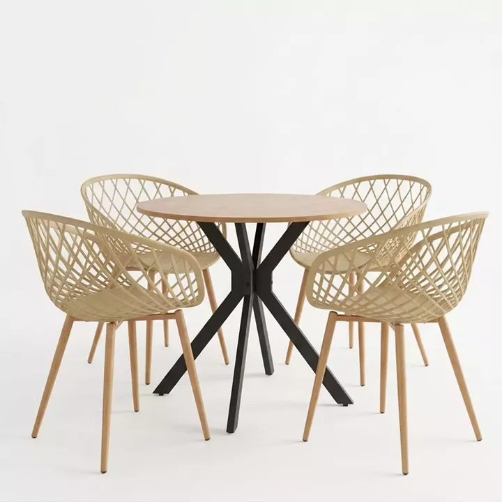 Ezra dining set with cappuccino Armchairs and Xuson table in natural finish Ø80x75cm 5-piece Set