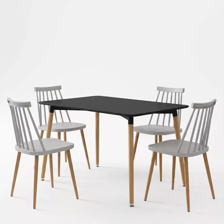 Aurora Dining Set with white Chairs & Natali Black Table 120x80x76cm  5Piece Set