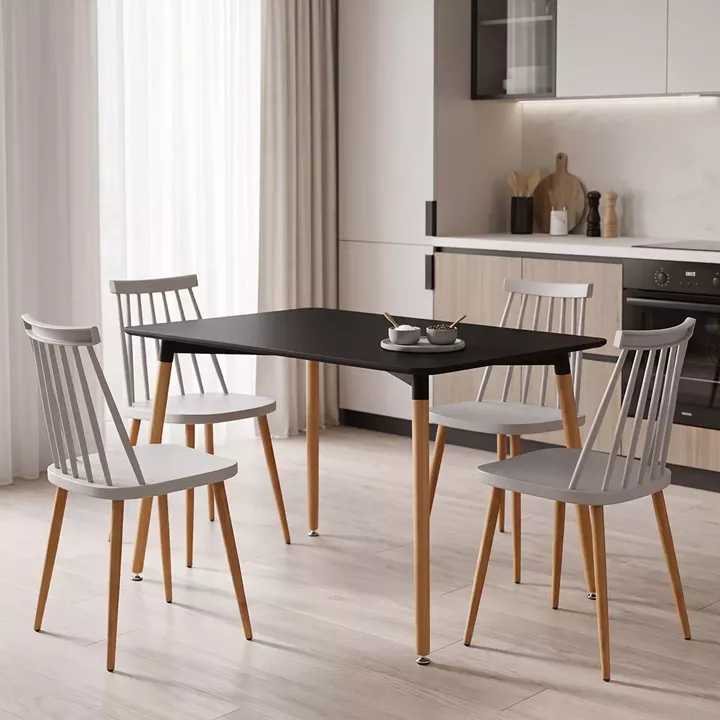 Aurora Dining Set with white Chairs & Natali Black Table 120x80x76cm  5Piece Set