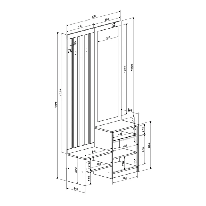Entrance unit with mirror Citra pakoworld sonoma 100x34.3x199.5cm