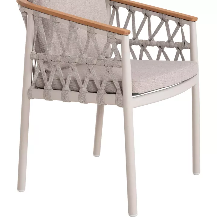 OUTDOOR DINING SET 5PCS STREAM HM11004.02 CREAM WHITE ALUM.--ROPE-OLEFIN CUSHIONS BEIGE