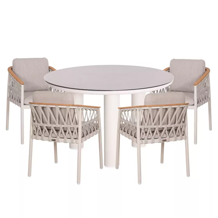 OUTDOOR DINING SET 5PCS STREAM HM11004.02 CREAM WHITE ALUM.--ROPE-OLEFIN CUSHIONS BEIGE