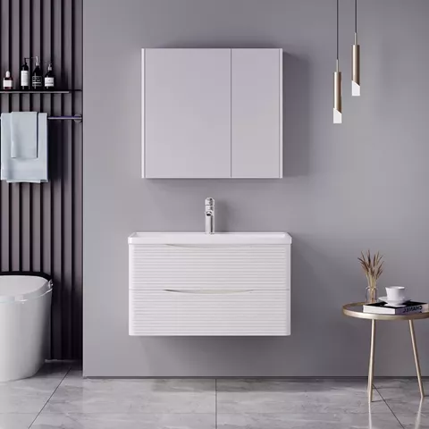 Tzouena Mentis pakoworld vanity with washbasin faucet and mirror in white and chrome