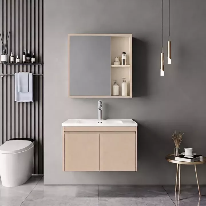Sinkea Mentis pakoworld vanity with washbasin faucet and mirror in cappuccino color and chrome