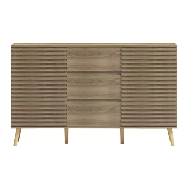 SIDEBOARD FAESTRO HM18371 MELAMINE IN NATURAL WOOD COLOR--SOLID BEECH WOOD LEGS 140x40x85Hcm.