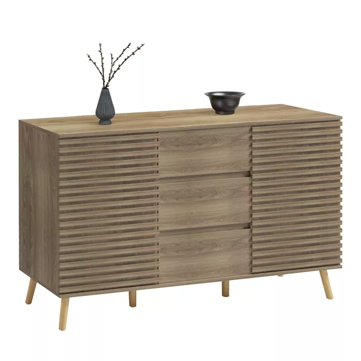SIDEBOARD FAESTRO HM18371 MELAMINE IN NATURAL WOOD COLOR--SOLID BEECH WOOD LEGS 140x40x85Hcm.