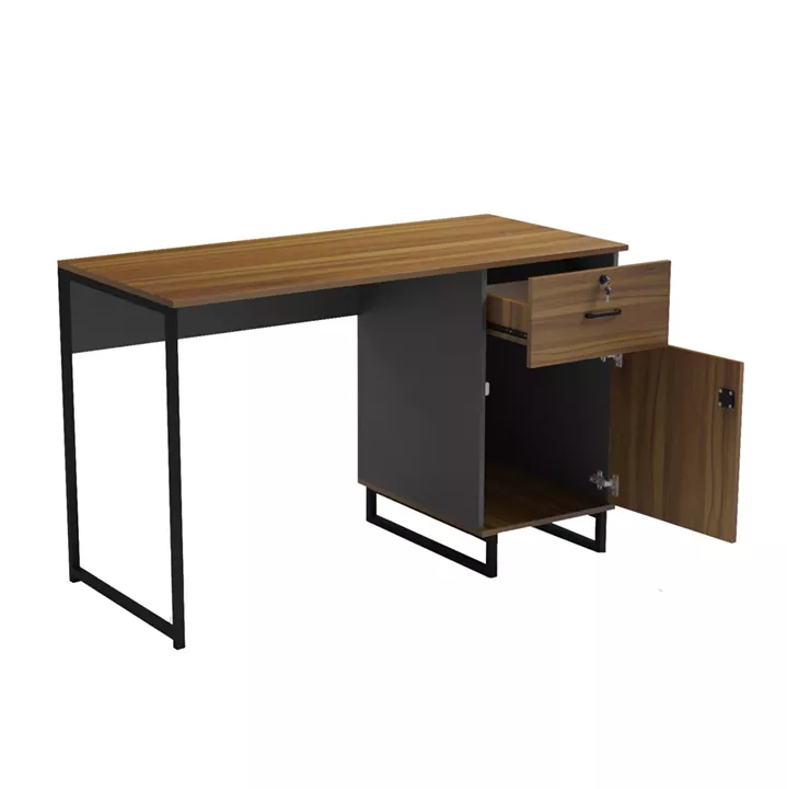 OFFICE DESK WITH DRAWER & CABINET ACCON HM18383.03 MELAMINE IN WALNUT/GREY 120x55x75Hcm.