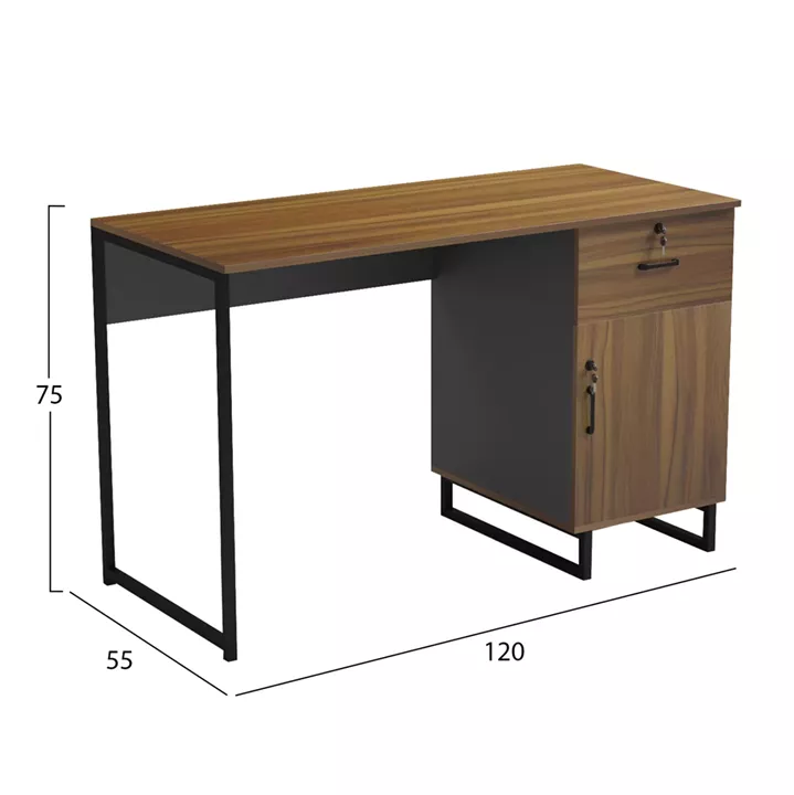 OFFICE DESK WITH DRAWER & CABINET ACCON HM18383.03 MELAMINE IN WALNUT/GREY 120x55x75Hcm.